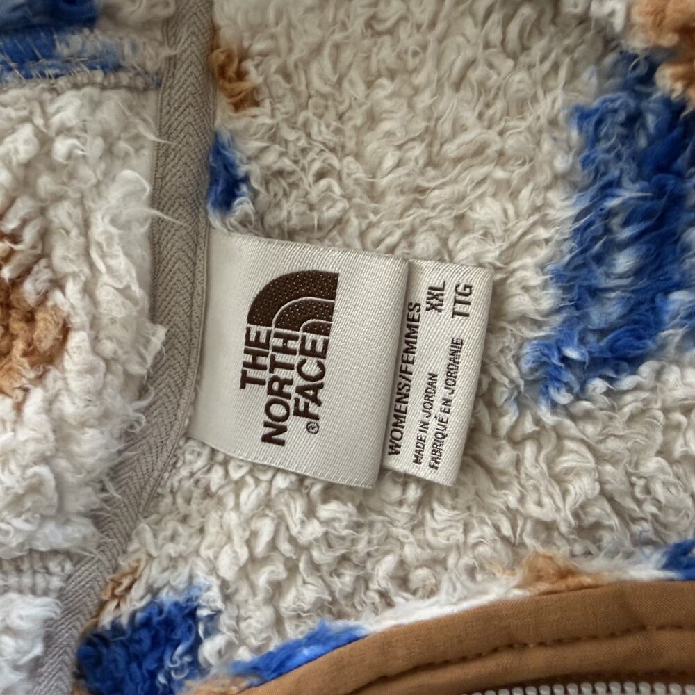 The North Face Campshire Printed Sherpa Fleece Hoodie Womens 2XL Aztec Blue - Picture 8 of 9